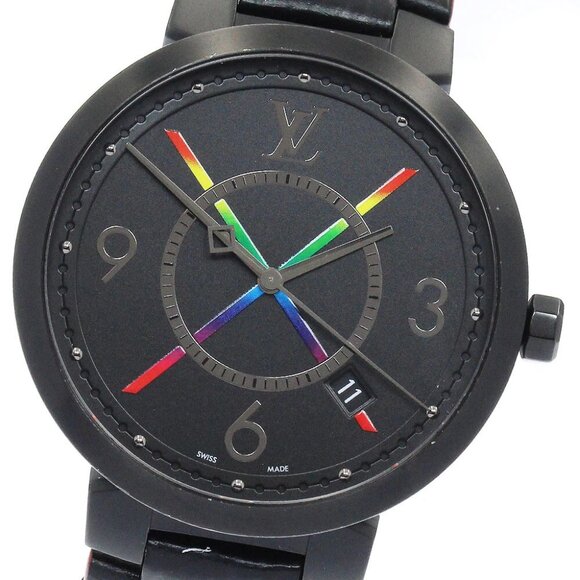 LOUIS VUITTON Tambour Slim Rainbow QA113 black Dial Quartz Men's Watch_885232 - Picture 1 of 6